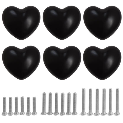 Perphin Ceramic Drawer Knobs Heart Shape Cabinet Dresser Pulls Handles with 3 Sized Screws, Kitchen Furniture Knobs for Closet Cupboard Wardrobe (6, Black)