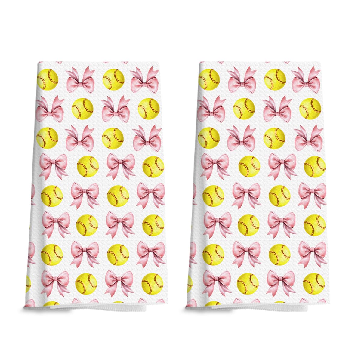 2 Pack Pink Softball Coquette Bow 2-Pack Kitchen Towels 18x26 Inches Softball Sports Throw Towels Bow Stuff Team Gifts for Ball Lovers Players Home Decor Halloween Christmas Thanksgiving Gift
