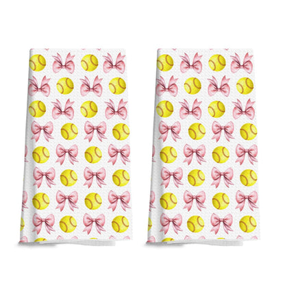 2 Pack Pink Softball Coquette Bow 2-Pack Kitchen Towels 18x26 Inches Softball Sports Throw Towels Bow Stuff Team Gifts for Ball Lovers Players Home Decor Halloween Christmas Thanksgiving Gift