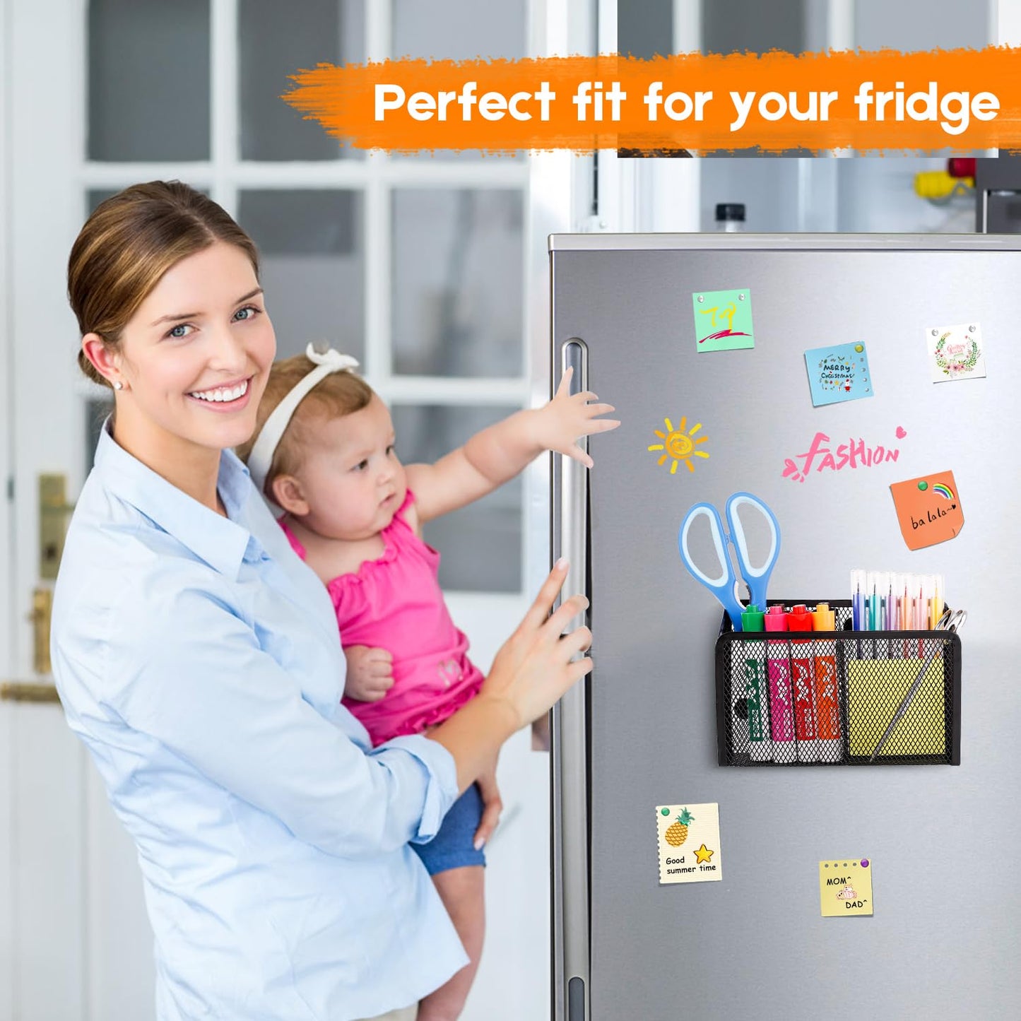Ameceres Magnetic Pencil Holder - Extra Strong Magnets Mesh Marker Holder Perfect for Whiteboard, Refrigerator and Locker Accessories (2-Compartment (1 Pack))