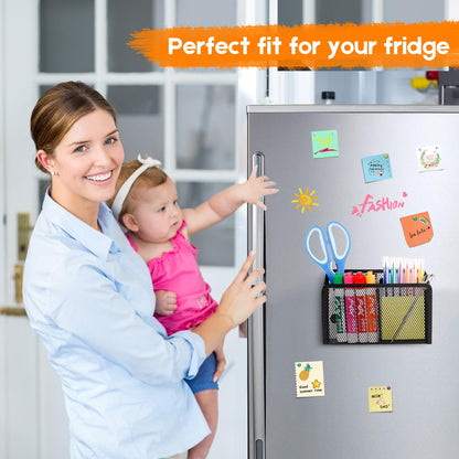 Ameceres Magnetic Pencil Holder - Extra Strong Magnets Mesh Marker Holder Perfect for Whiteboard, Refrigerator and Locker Accessories (2-Compartment (1 Pack))