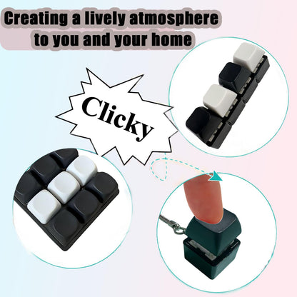 3 Pcs Keyboard Fidget Clicker Stress Relief Toys Keychain– Button Press Fidget Set for Stress Relief & Relaxation (9 Keys + 4keys + 1key Black and White Grid)