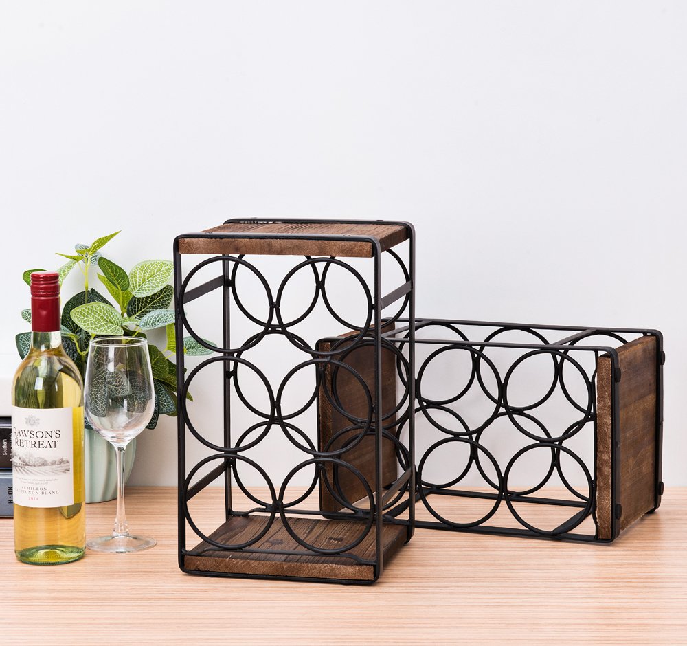 SODUKU Rustic Wood Countertop Wine Rack 6 Bottles No Need Assembly Brown