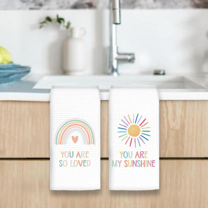 OINDADE Boho Rainbow Kids Hand Towels Set of 2 - Kids Bathroom Decor Hand Towels, You are My Sunshine Dish Tea Towel for Nursery Kitchen Bathroom, Rainbow HandTowels for BathroomDecor, 16x24In