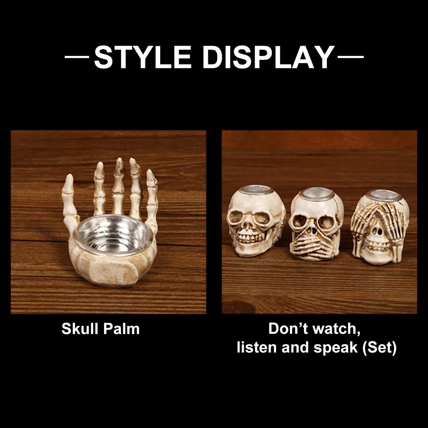 Whaline 4Pcs Halloween Candle Holder Gothic Skeleton Palm Skull Decor Mini Candlestick Holder Resin Tealight Holder for Home Tabletop Spooky Theme Party Decor Supplies