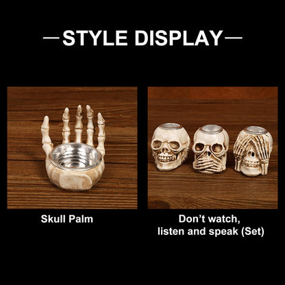 Whaline 4Pcs Halloween Candle Holder Gothic Skeleton Palm Skull Decor Mini Candlestick Holder Resin Tealight Holder for Home Tabletop Spooky Theme Party Decor Supplies