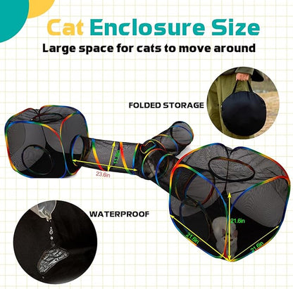 Outdoor Rainbow Cat Enclosures Playground,Outside House for Indoor Cats Include Portable Tent, 3 Way with 2 Cube Tunnel, for Kitty and Small Animals,Within Storage Bag