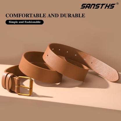 SANSTHS Belts for Women for Jeans Coats Dresses, Leather Belt Women with Classic Bronze Buckle, Brown L