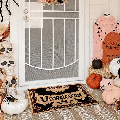 GRITOSE 19 * 31inch Halloween Door Mat Cashmere Unwelcome Design Door Mat with Bat Designs Doormats for Festival Party Front Spooky Decor Halloween Home Gothic Supplies