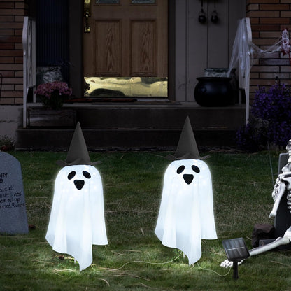 DAYLIGHTIR Solar Halloween Ghost LED Lights Outdoor, Set of 2 Big Ghost with Hat Stake Lights 2 Modes for Outdoor Halloween Pathway Yard Garden Decoration (Cool White-Ghost, 2 Pack)