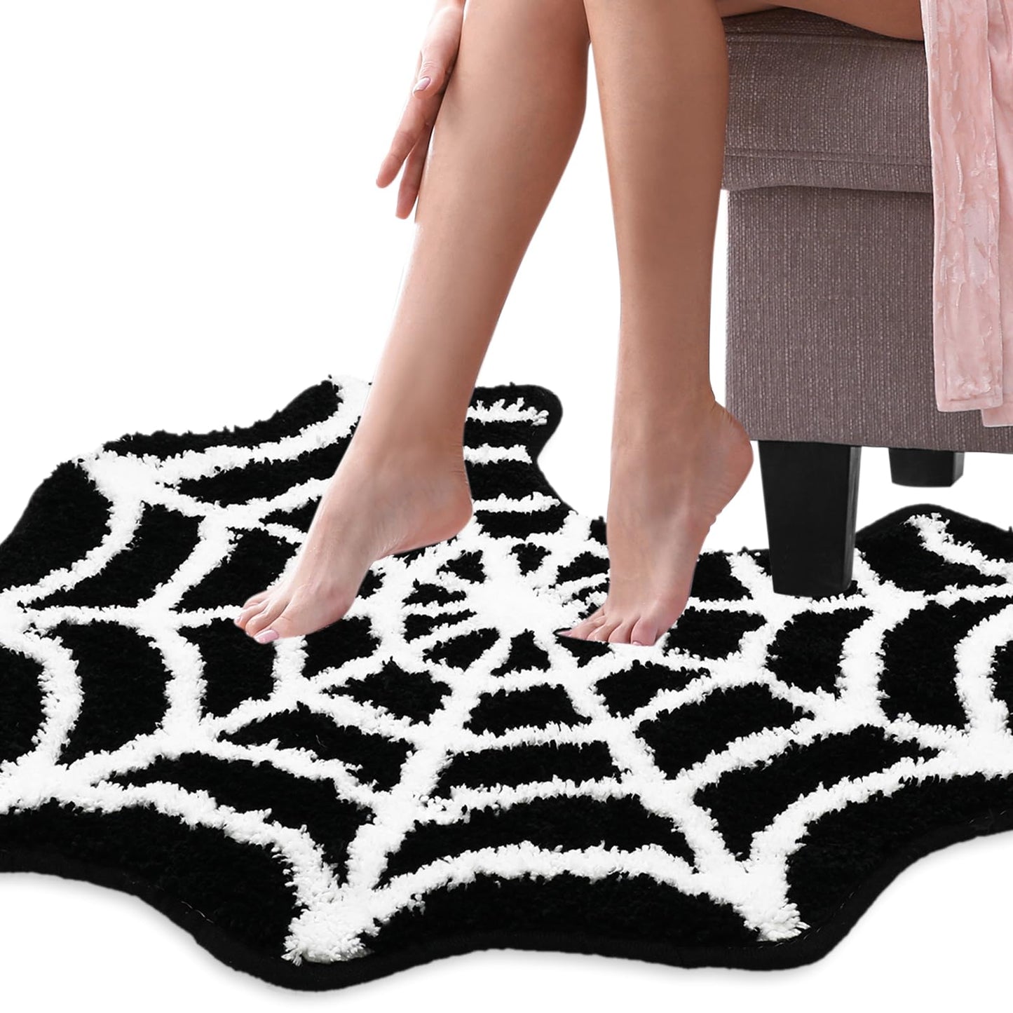 FYSUIMU Spider Web Bathroom Rug Black Halloween U-Shaped Toilet Rug Soft Bath Mat Non Slip Washable Floor Mat for Home Hotel Bathroom Restroom Entrance Decor