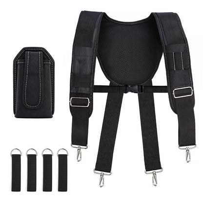 FamilyKit Tool Belt Suspenders for Men - Comfy Padded Work Belt Suspenders, Fully-Adjustable Tool Bag Suspenders with Loops for Construction, Carpenter, Electrician, Roofing, Framer (Black)