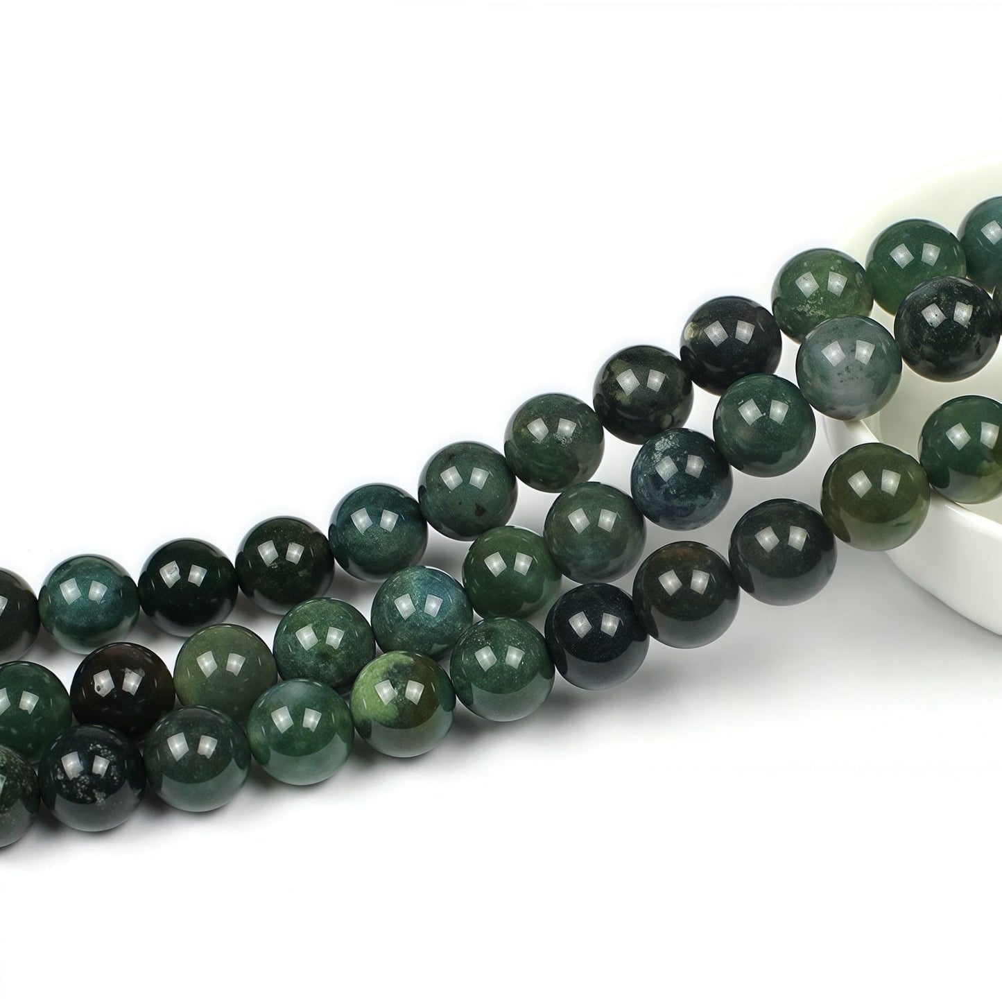 MJDCB Natural Moss Agate Round Crystal Energy Stone Beads Healing Power for Jewelry Making (8mm)