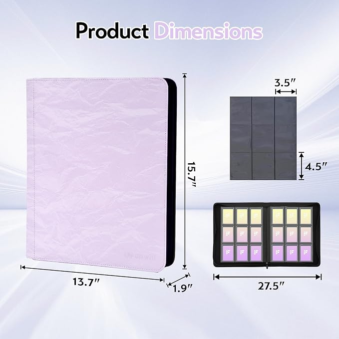 Top Loader Binder,Holds 288 Cards in 3"x4" Toploaders, Trading Card Binder 9 Pocket for TCG, MTG, YGO, Game Cards, Sports Cards(Purple)