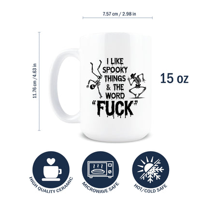 Hogg Halloween Coffee Mug, 15 oz Ceramic Halloween Coffee Cup, I Like Spooky Things And The F Word Mug, I Like Spooky Things And The F Word, White Elephant Cup, Funny Gag Gifts