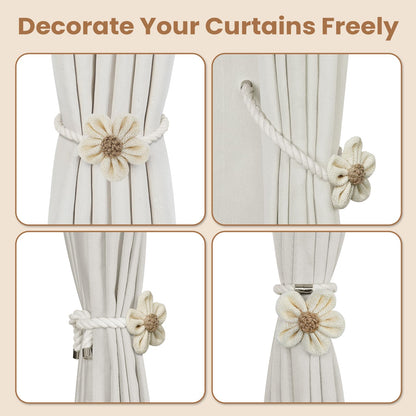 KLOGTSIND Magnetic Curtain Tiebacks, 4 Pack Flower Curtain Holdbacks for Draperies, Elegant Curtain Tie Backs for Boho Bedroom Decor, Toddler Girl Room Decor, Baby Nursery Decor