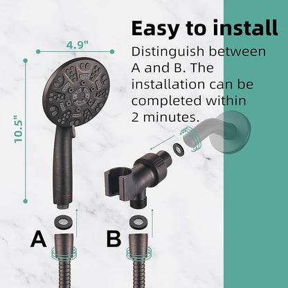 Cobbe 8-Setting Handheld Shower Head Bathroom Showerhead Set - Detachable Shower Heads with 5ft Stainless Steel Hose and Brass Swivel Bracket (ORB)