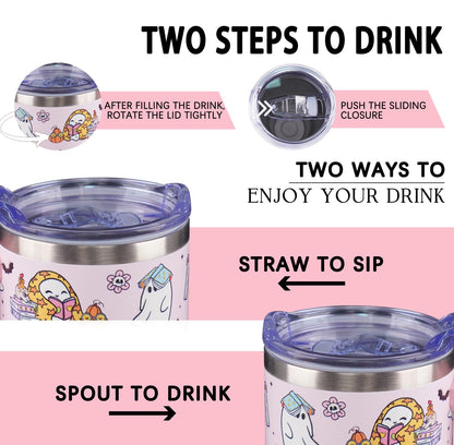 ZNYYZYBA 40 oz Halloween Tumbler with Lid and Straw, Stainless Steel Insulated Ghost Reading Book Tumbler 40 oz, Reusable Ghost Cup with Leak Proof Lid, Halloween Gifts for Women