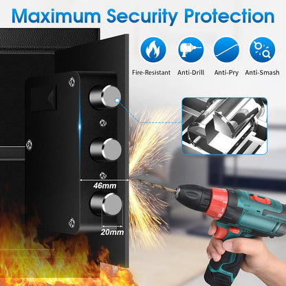 1.3 Cu Ft Small Fireproof Home Safe Box - External Type-C Backup, Steel Security Combination Key Lock Box with Removable Shelf, Safety Box for Document Jewelry Money