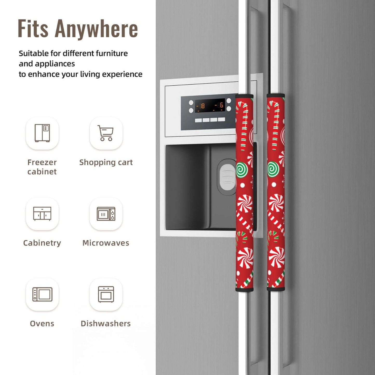 Cotsena Candy Canes and Lollipops Refrigerator Door Handle Covers Set of 2 Washable Kitchen Appliance Handle Covers Protector for Fridge Microwave Stove Oven Dishwasher