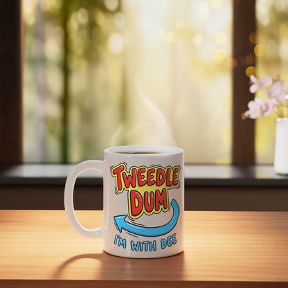 Tweedle Dum I'm With Dee Lazy Couple Matching Character Ceramic Mug, White