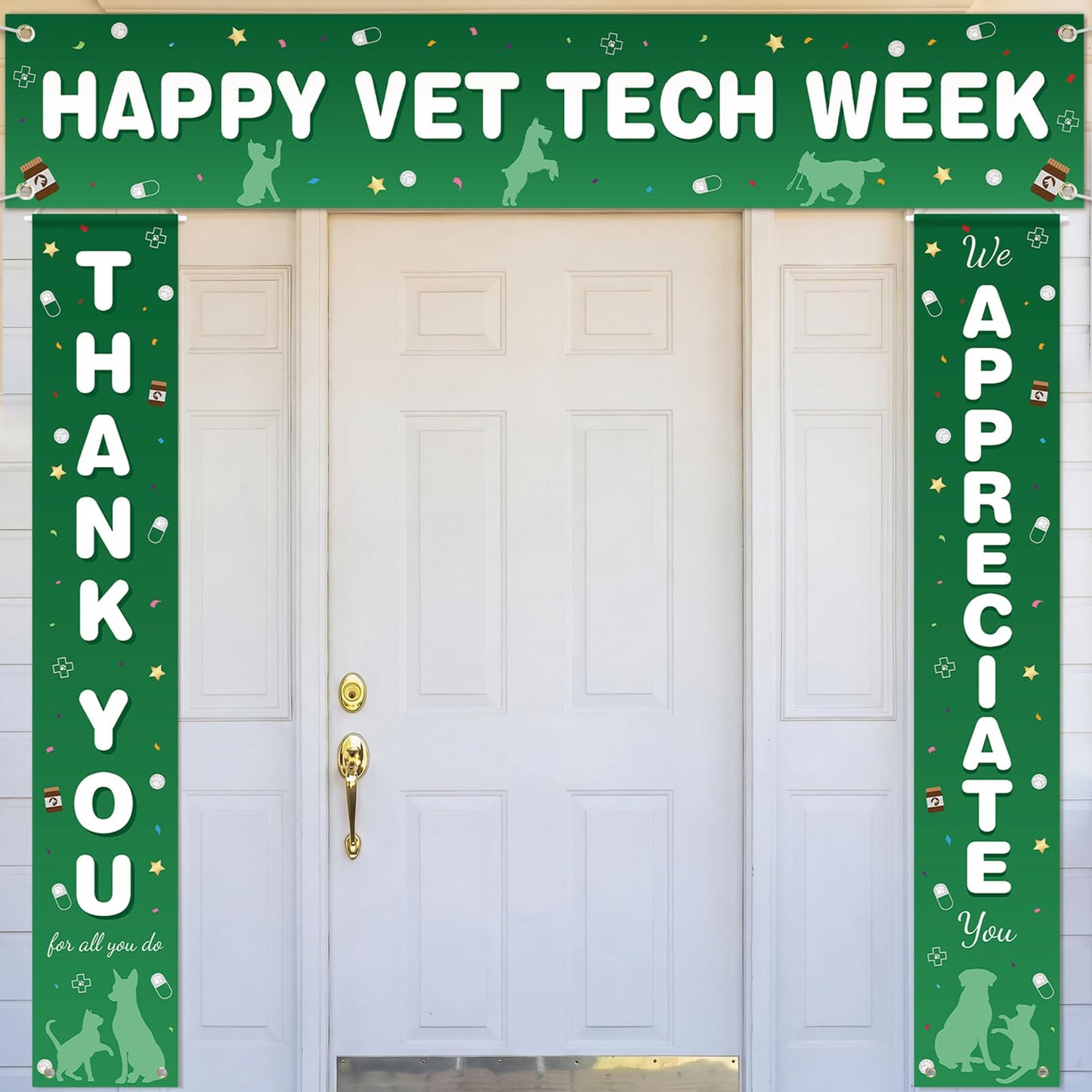 Fanfanwin 3 Pcs Happy Vet Tech Week Banner We Appreciate Thank You Veterinary Technician Week Decorations Green White Vet Hospital Staff Party Supplies for Hard Work Nurse Enthusiast