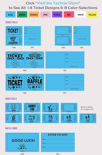 Tacticai 500 Raffle Tickets, Purple (1 of 8 Colors), Double Roll, Ticket for Events, Entry, Class Reward, Fundraiser & Prizes