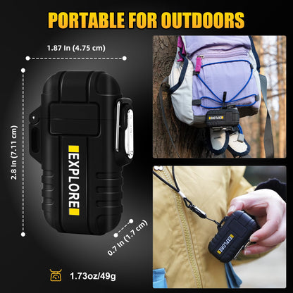 LcFun Waterproof Electric Lighter Windproof Dual Arc USB Rechargeable Flameless Plasma Lighters for Camping Hiking Survival Tactical Gear Stocking Stuffers Gifts for Men Fathers Husband