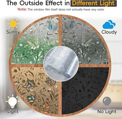 Rainbow Window Privacy Film Decorative, Stained Glass Tint for Home, 3D Decals Clings for Glass Door, Static Cling 29.5" by 78.74"