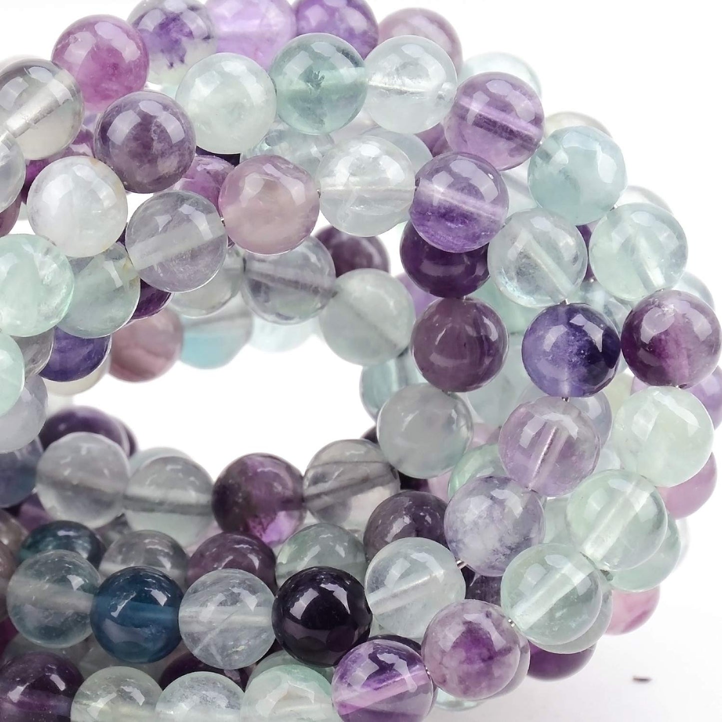 100Pcs Natural Crystal Beads Stone Gemstone Round Loose Energy Healing Beads with Free Crystal Stretch Cord for Jewelry Making (Flourite, 8MM)