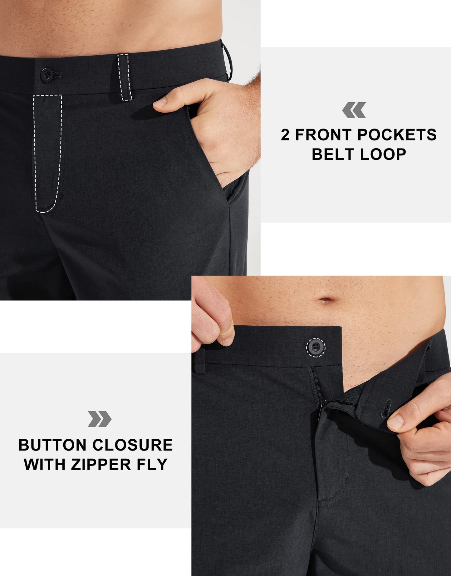 Libin Mens Golf Pants Classic Fit Stretch Work Dress Pants 32" Quick Dry Lightweight Business Casual Trousers Comfort Water Resistant, Black, 32W x 32L