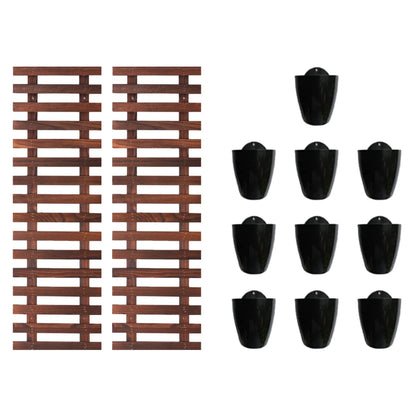 LalaGreen Bundle - 5" Pot + 35.4" Wooden Plant Holder, Black Self Watering Pot, Wooden Hanging Planters for Indoor Plants, Wall Mounted Plant Stand Ladder Outdoor Vertical Garden, Wall Hanging Pots