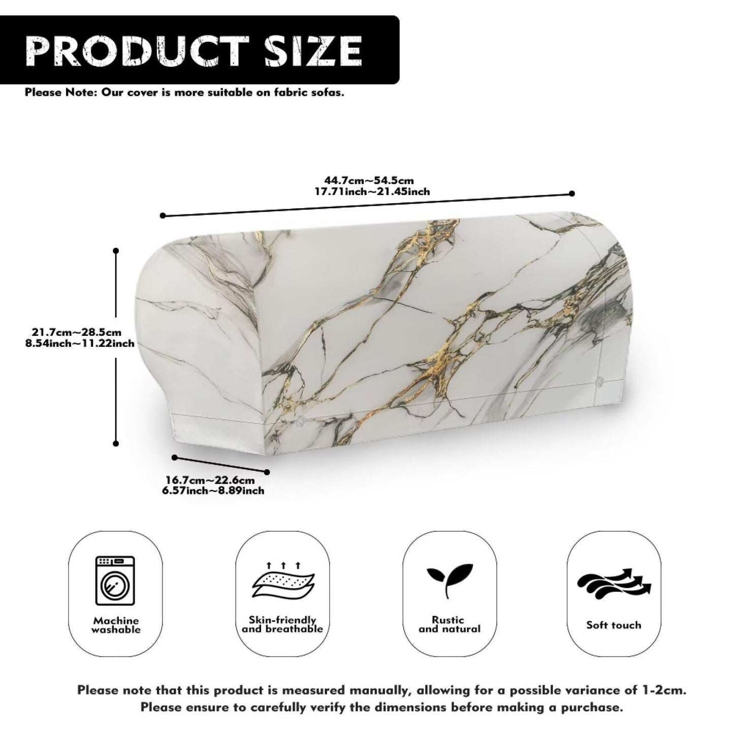 Qehuruxo White Marble Sofa Arm Covers Stretch Armrest Covers Washable Couch Arm Cover Stains Resistant Recliner Armchair Cover Anti-Slip Armrest Slipcovers Set of 2 Furniture Protector