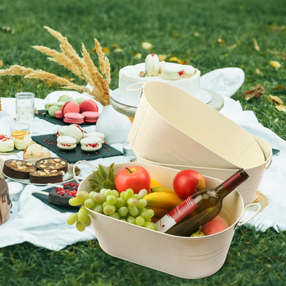 Biugaaufai 3 PCS 15.3 x 9 x 6 inches White Metal Galvanized Tub with Handles, 3 Gallon Galvanized Beverage Tubs for Parties, Large Metal Drink Ice Buckets for Beer, Wine, Cocktails & Outdoor Events