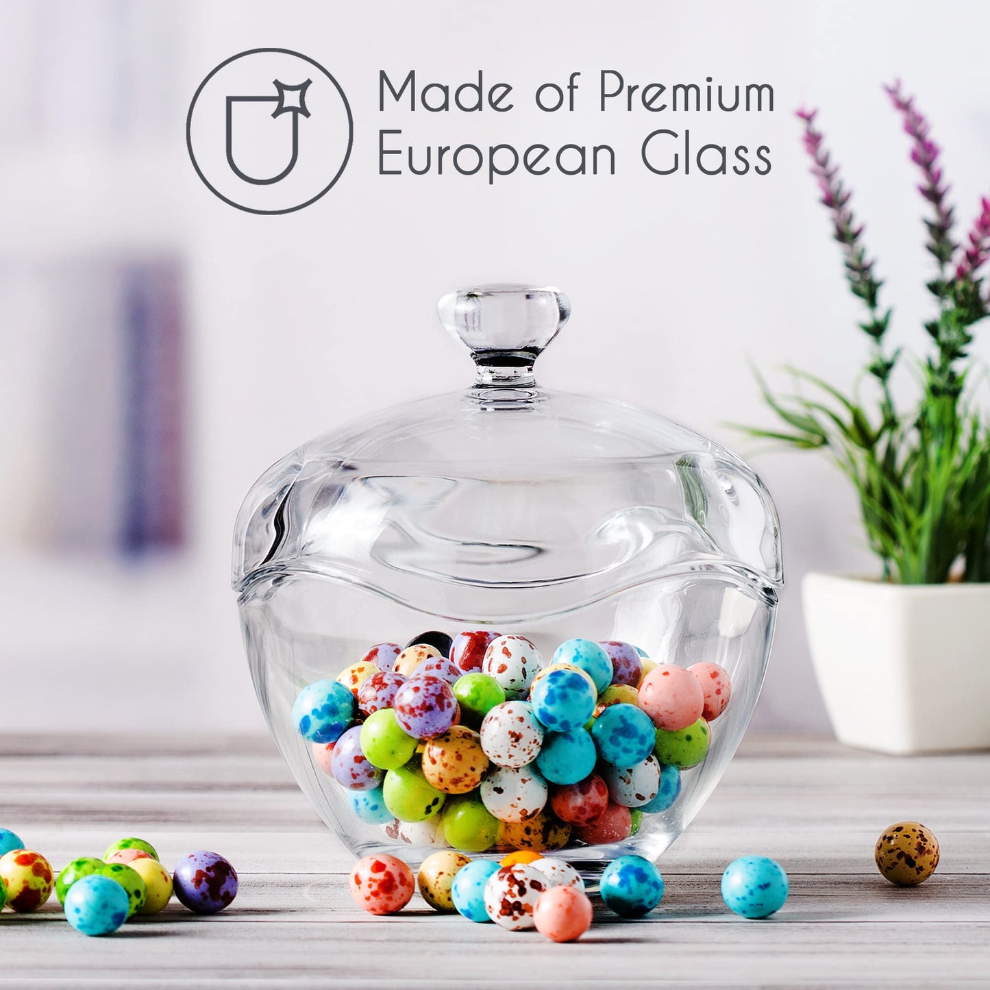 Volarium 13.5 oz Glass Candy Jars for Candy Buffet with Lid, Cookie Jar, Apothecary Jar, Food Storage Container