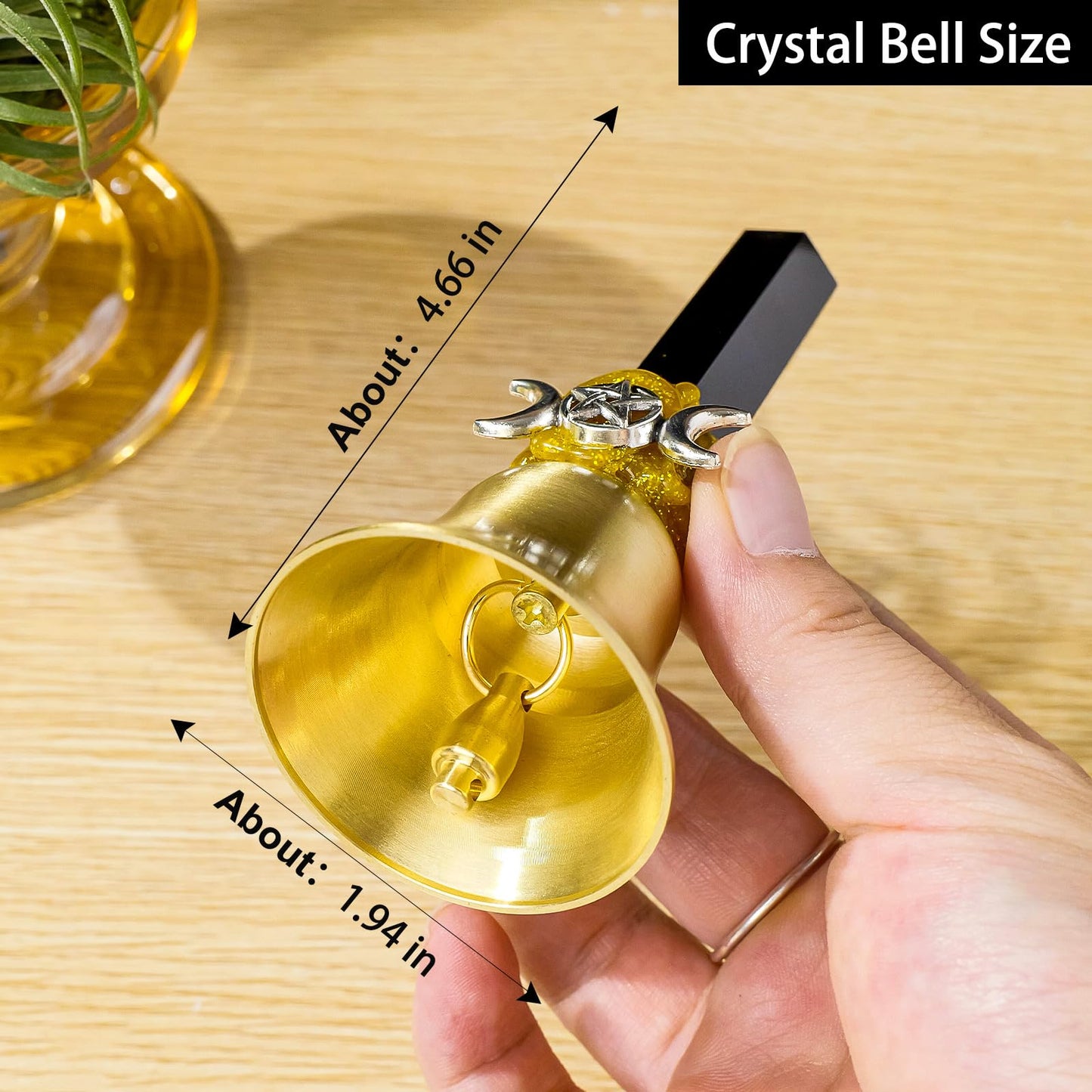 Handbells Altar Bells Natural Crystal Tower Bell Witch's Bells Hand Bell Loud Brass Call Bells for Meditation, Prayer, Reception, Pet Feeding and Home Decoration (Afghan Jade, 4.53")