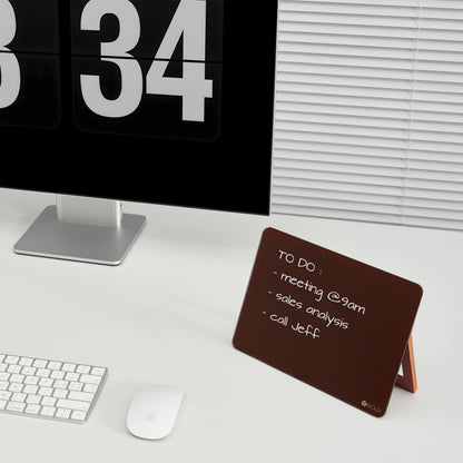 Glass Desk Whiteboard with Reversible Wood Stand, Burgundy Red, Small Desktop Dry Erase White Board, Reusable Desk Notepad Easel 6.7"x9.5" for Office, Home, School, Yeoux