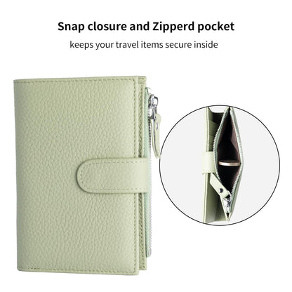 ilovever Passport wallet and Card Slot Combo RFID Blocking Slim Leather Travel Passport Wallet for Men and Women with Zippered Coins Pocket Passport holder, Light Green