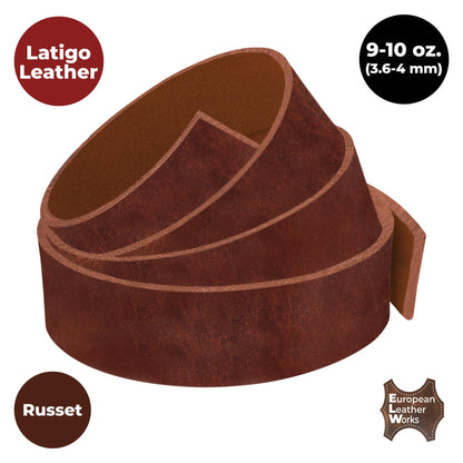 ELW 9-10 oz (3.6-4mm) Latigo Leather Belt Grade Straps & Strips | Size: 1"x50" (2.5x127cm) | Russet | Full Grain Cowhide, Heavy Duty Holsters, Sheathes, Harness, Saddle, Guitar Straps, DIY Crafts