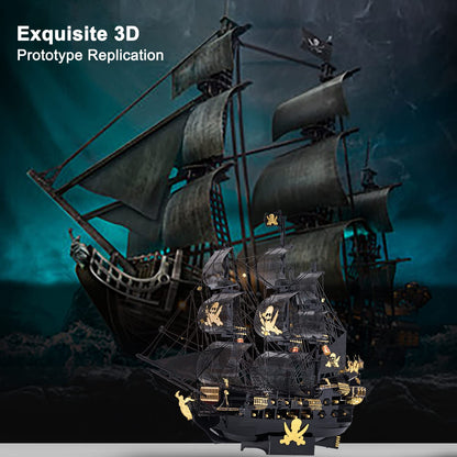 Piececool 3D Metal Puzzles for Adults, Black Pearl Pirate Ship Model Kits with DIY Tools, Watercraft Metal Model Building Kit for Birthday Christmas Gifts