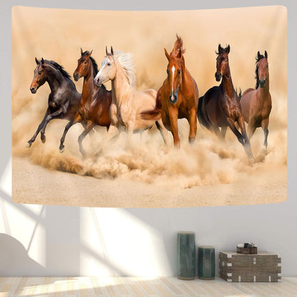 GOAOK Horse Tapestry, Galloping Wild Farm Animal Horse Running Western Desert on Mystic Sky Landscape Tapestry Wall Hanging for Bedroom Living Room Dorm Office Decor, 60X40In