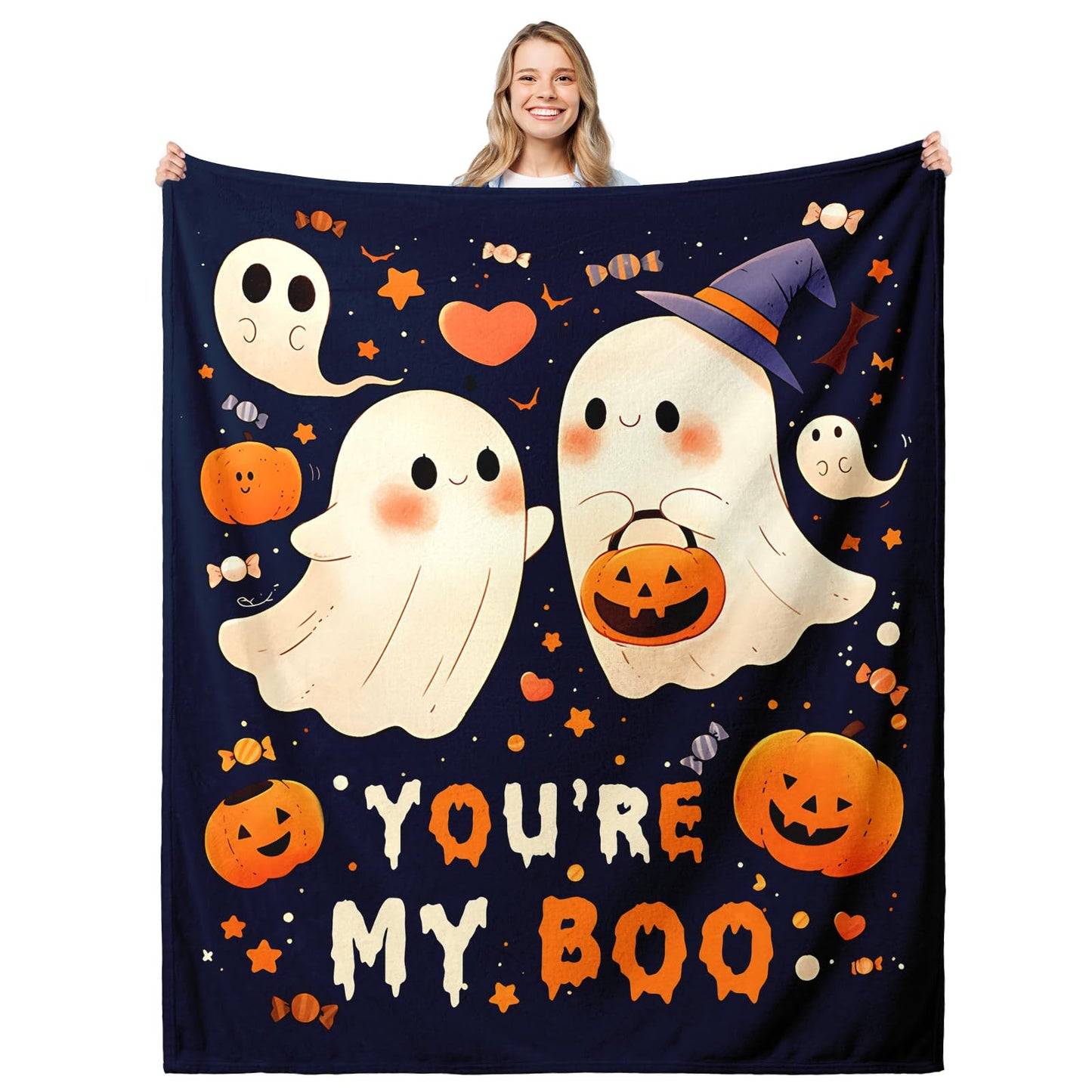 60×50 Halloween Throw Blanket for Women Men, Summerween Couple Boo Throw Blanket, Halloween Fall Flannel Blankets Hallo-Ween Boo Basket Stuffers for Him Her National Boyfriend Day Sofa Blankets