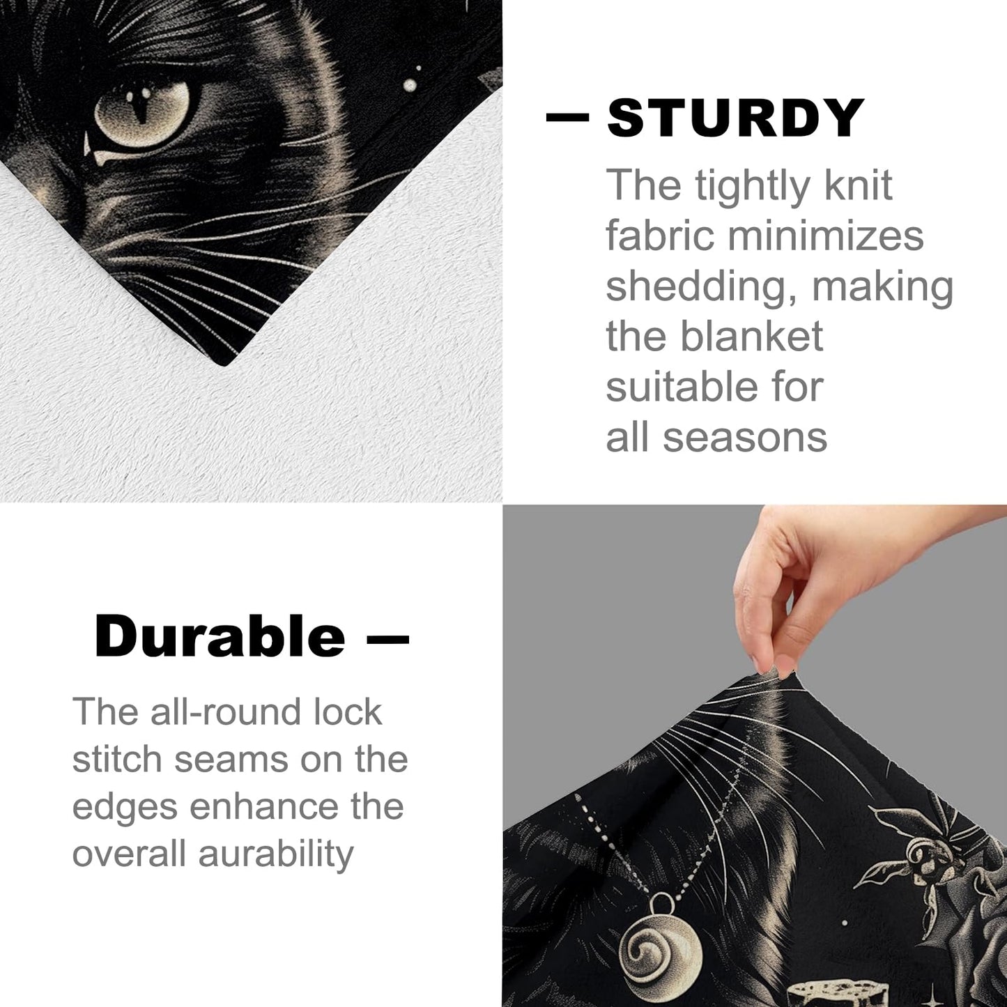 Goth Skull Blanket for Boys Kids Men Women, Flannel Skeleton Blankets Gifts, Halloween Black Cat Throw Blanket for Sofa Couch Bed Living Room Soft Warm Cozy Gothic Decor 60" x 50"