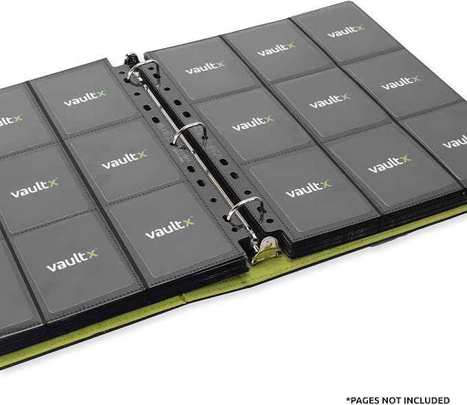 Vault X Large Ring Binder, 900 Cards, fits 9 Pocket Pages, Exo-Tec Material, 3 D-Ring Folder, for Trading Cards (Black/Green)