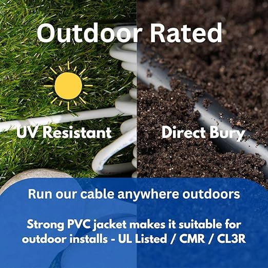 Elite 14/4 Speaker Wire 100ft, UL Listed, CMR/CL3R, (Riser/In-Wall & Outdoor/In-Ground (Direct Burial)- 100% Oxygen Free Pure Bare Copper (OFC), 14AWG/4-Conductor, 100ft Bulk Cable (105 strands) White