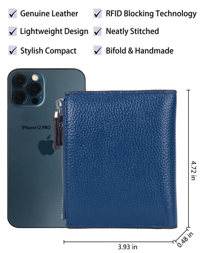AINIMOER Women's RFID Blocking Leather Bi-fold Wallet, Lichee Blue