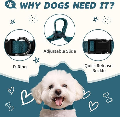Blue Dog Collar for Large Dog, Breathable, Anti-Odor & Soft, Comfortable for Sensitive Skin Puppies, 90% Bamboo Rayon, Adjustable Quick-Release Buckle Pet Collar for Large Breeds