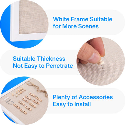 OWLKELA 13.3"x17.7" inch Bulletin Board with Linen 2 Pack, White Wood Style Frame, with 20 Pushpins, Linen Cork Board, Ideal for School, Home & Office