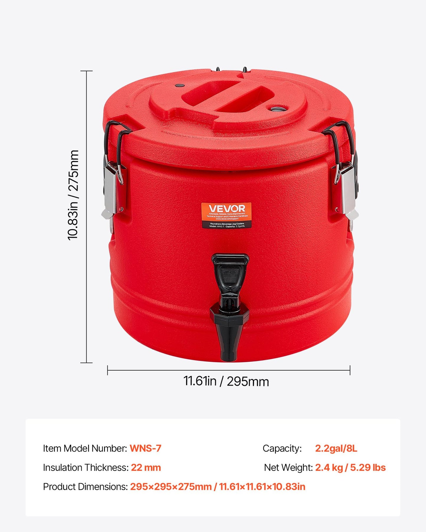 VEVOR Insulated Beverage Dispenser, 2.2 Gal/8L Thermal Hot and Cold Drink Server Dispenser with Spigot, Food-Grade Cooler Jug with 304 Stainless Steel Interior, for Tea Coffee Restaurant Outdoor