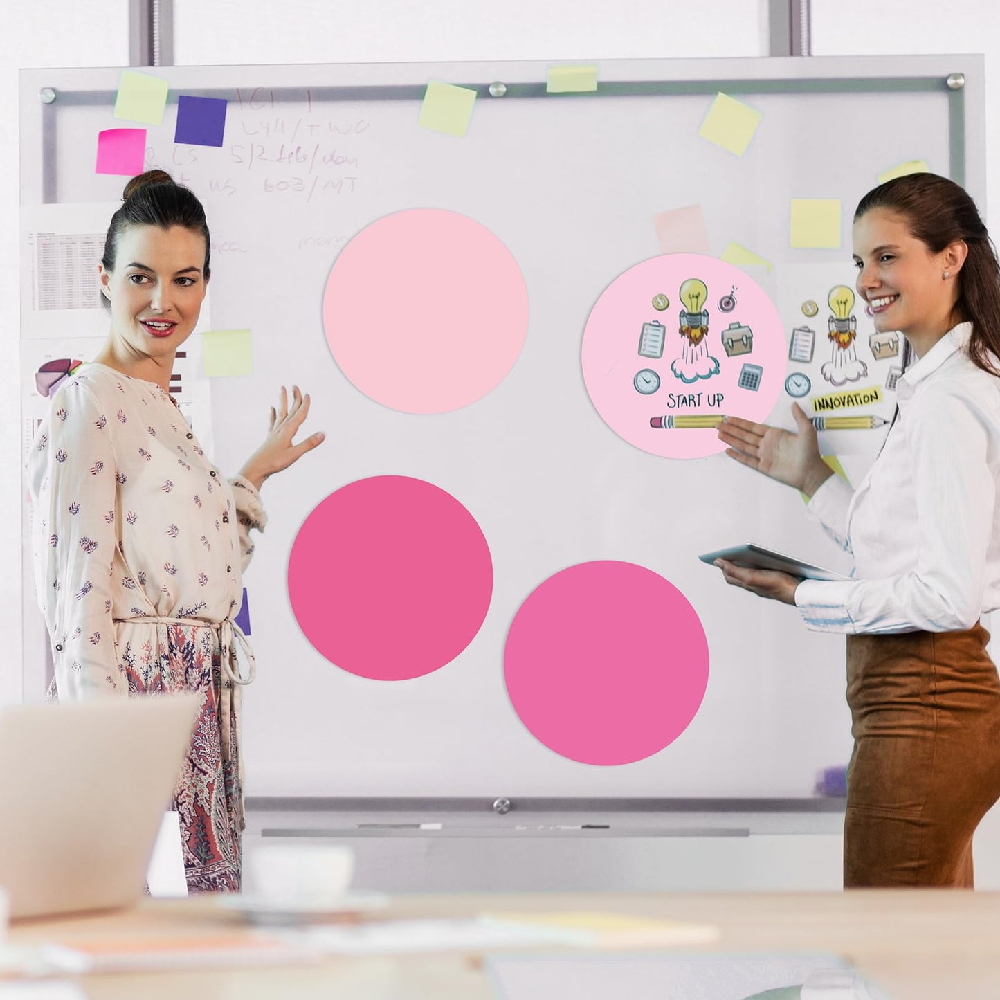 Lincia 24 Pack Colorful Dry Erase Dots Circles Spots for Classroom Table 10.5 Inch Removable Vinyl Desktop Stickers Spots Wall Decals for 100th Day of School Teacher Students Home (Pink Colors)